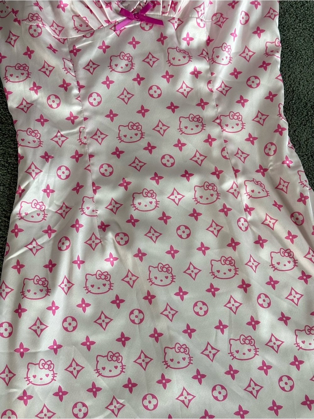 Y2K Ouchhh Hello Kitty Print Satin Chemise Slip Babydoll Dress LV Print McBling - Picture 3 of 8